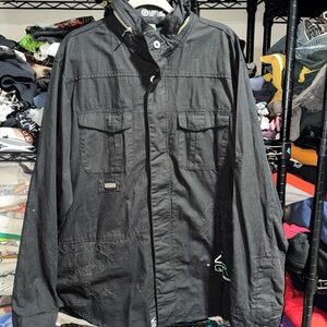 Y2K LRG Lifted Research Group Lion Embroidered Hooded Light Jacket Size 2xl